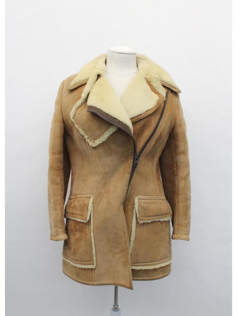 Mint Brown Sheepskin Lamb Fur Coat Jacket Women Woman Size 2-4 Petite-Small